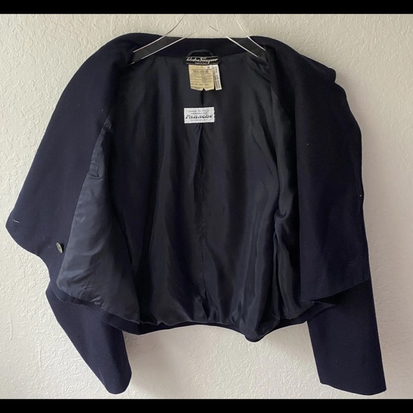 RARE Vintage Ferragamo Cropped Boxy Jacket Blazer Double Breasted S Small Blue - Picture 5 of 7